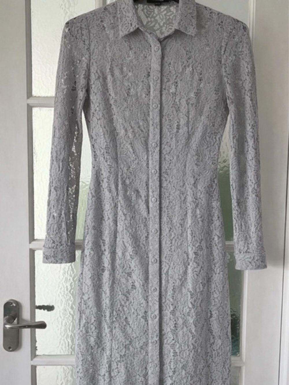 Missguided Light Gray Lace Dress with Floral Overlay